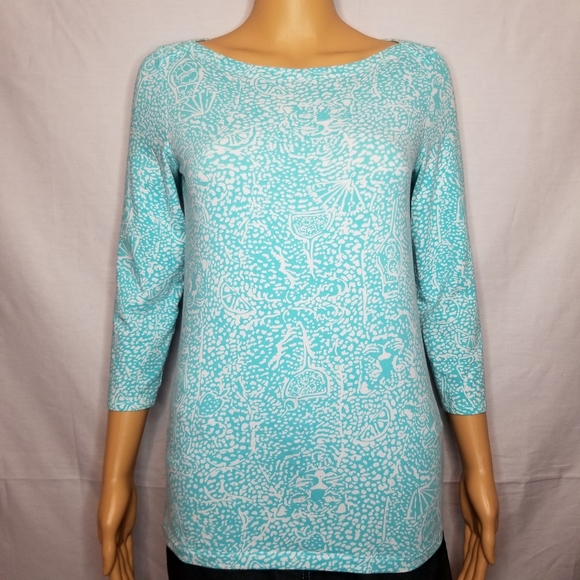 Lilly Pulitzer Tops - LILLY PULITZER ANDIE BOATNECK TURQUOISE TOP NWOT S